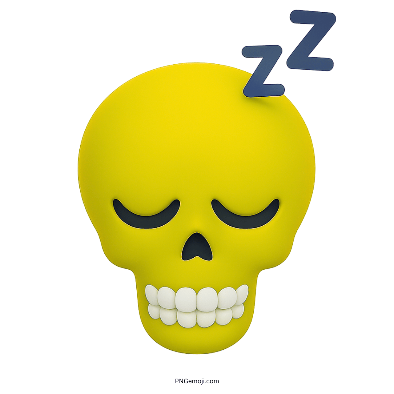 3D yellow sleeping skull emoji with closed cartoon eyes and floating ZZZ sign