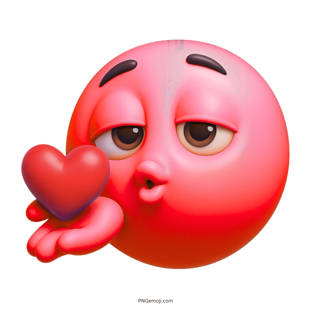 Smiley face emoji blowing a kiss with heart and romantic expression