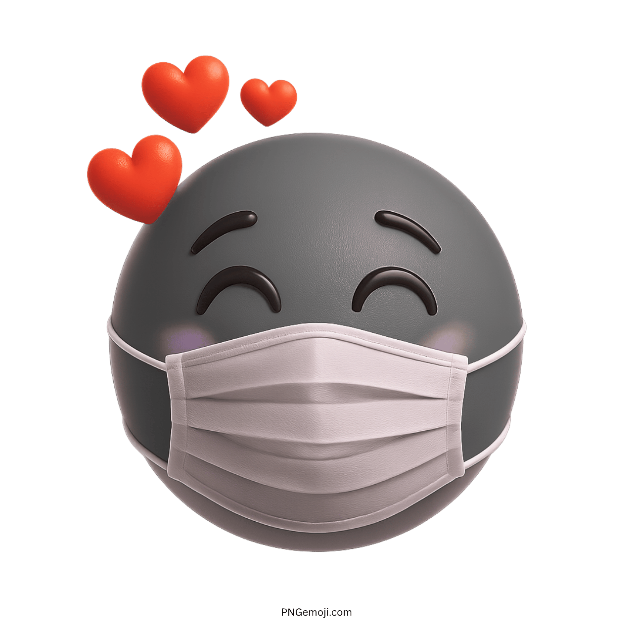 3D smiley face emoji with medical mask and floating red love hearts expression