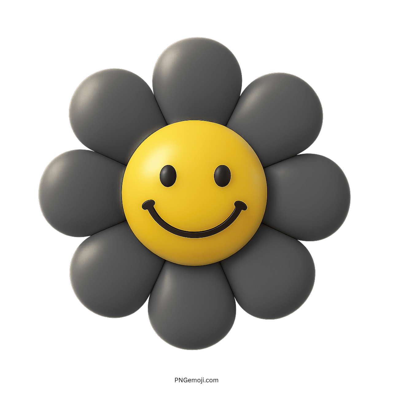 Smiley flower emoji with yellow face and black petals
