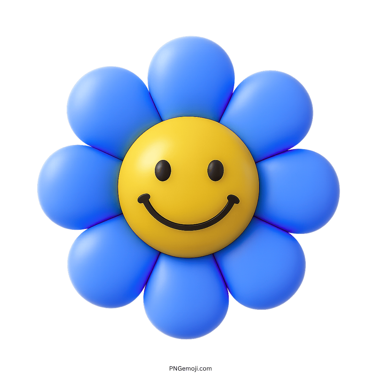 Smiley flower emoji with yellow face and blue petals