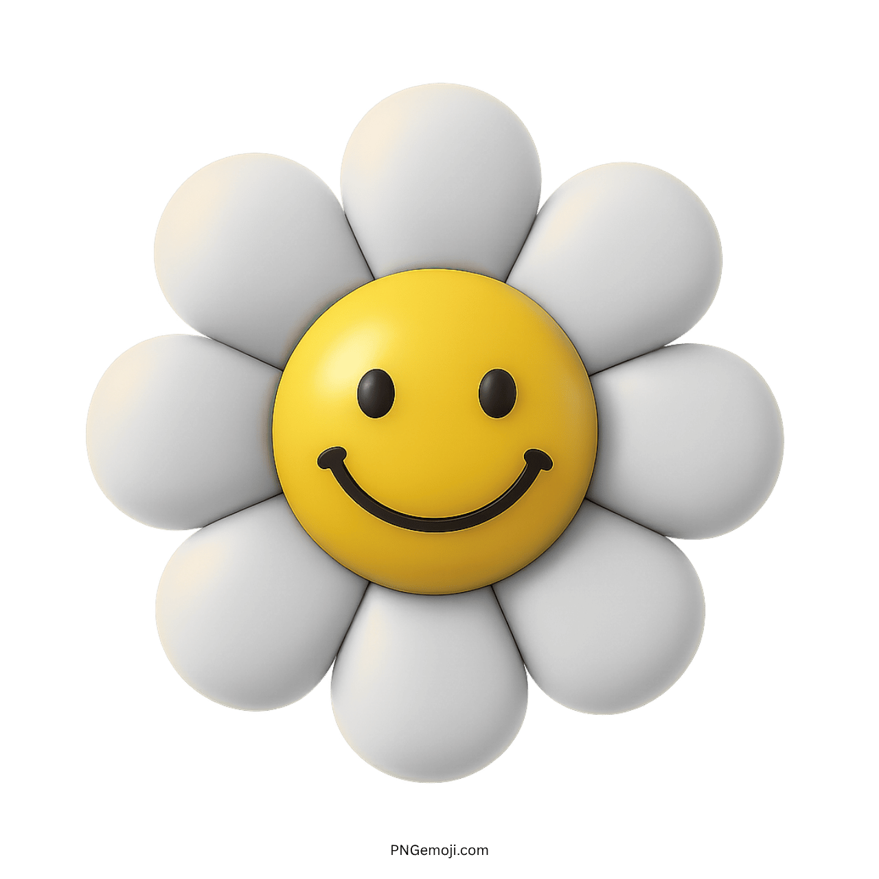 Smiley flower emoji with yellow face and white petals