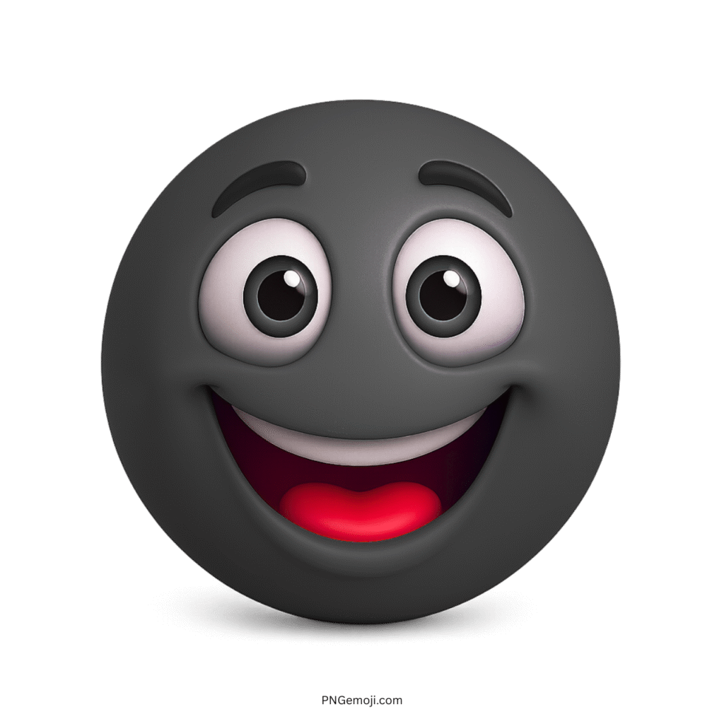 3D happy black emoji with wide smile and excited eyes on dark theme