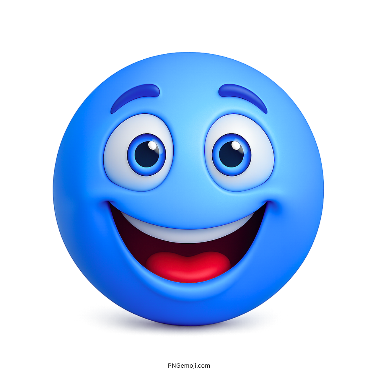 3D smiling blue emoji with happy expression and big cartoon eyes