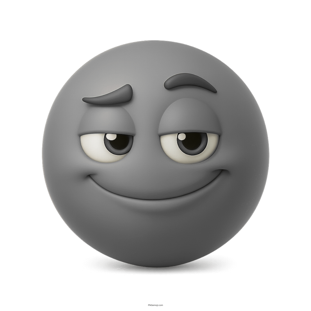 3D smug grey emoji with raised brow and confident checking-out facial expression