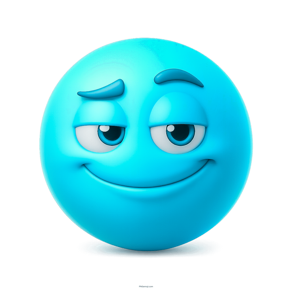 3D smug light blue emoji with confident checking-out face and raised eyebrow