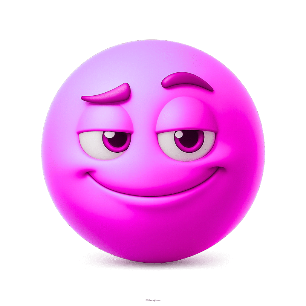 3D smug pink emoji face with confident checking-out look and raised eyebrow