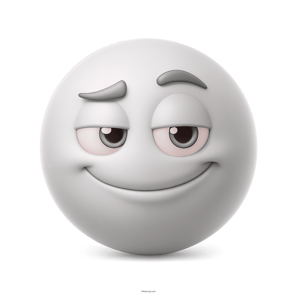 3D smug white emoji face with confident checking-out look and raised eyebrow