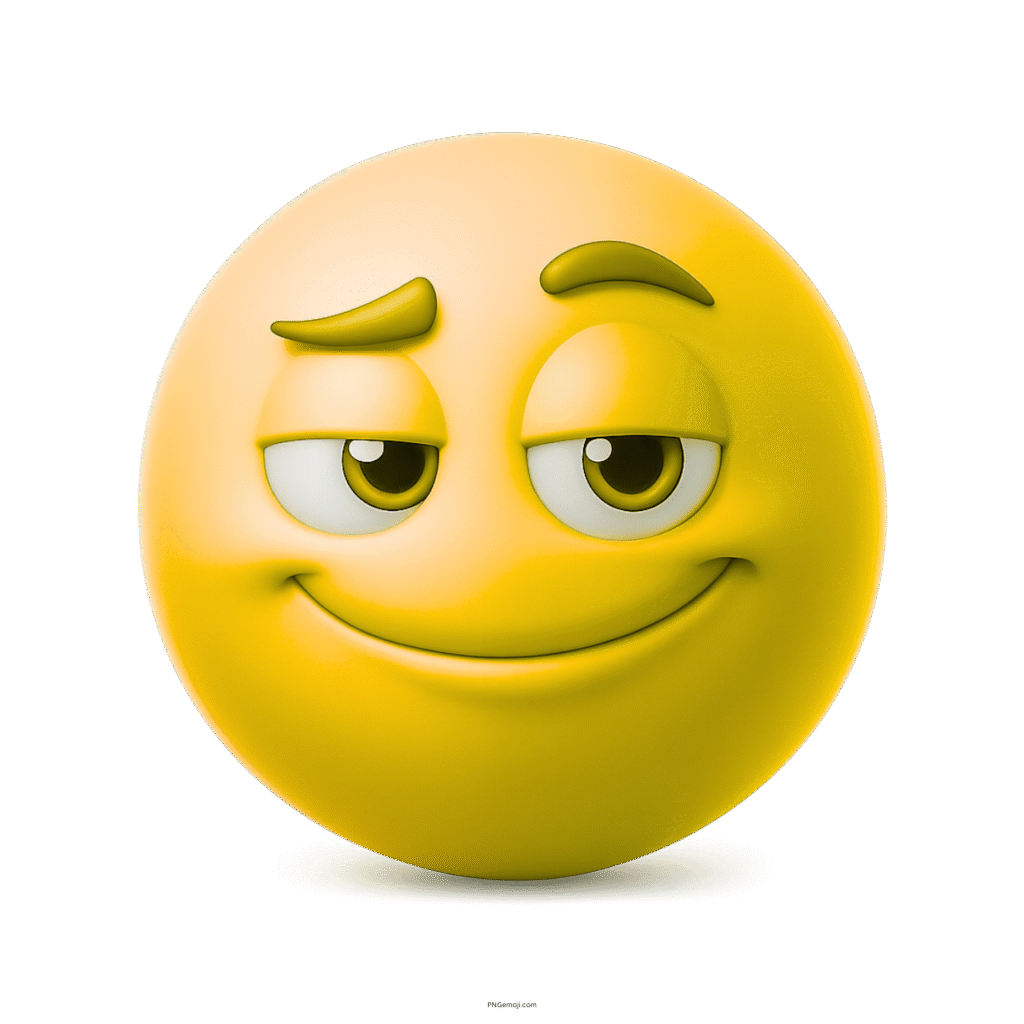 3D smug yellow emoji with raised eyebrow and confident checking-out facial expression