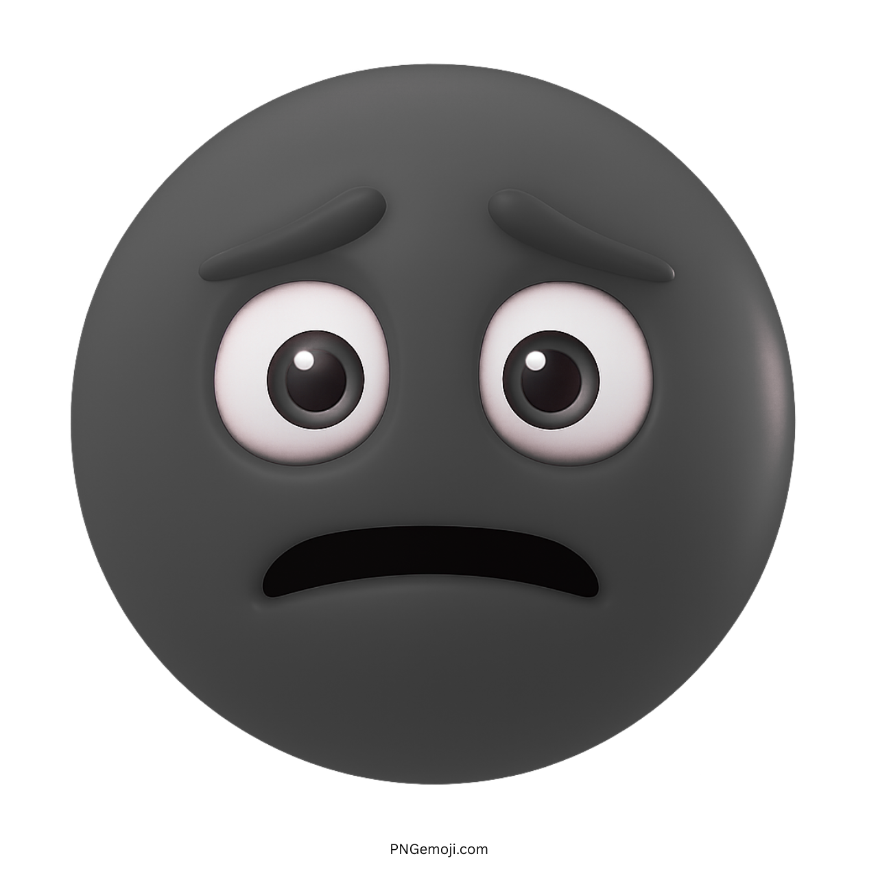 Dark 3D speechless emoji with wide scared eyes and anxious expression