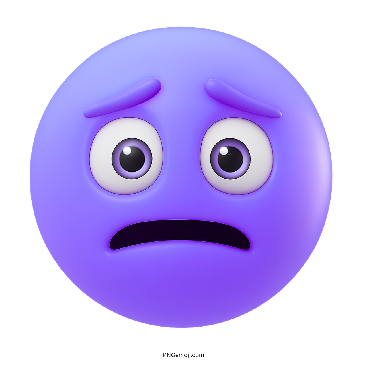 Purple 3D emoji with surprised eyes and a worried, speechless expression