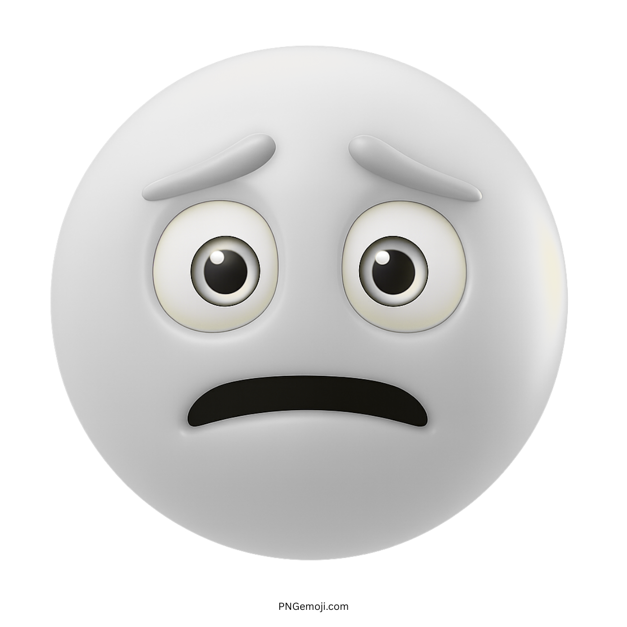 White 3D emoji with nervous expression, wide eyes, and shocked frown