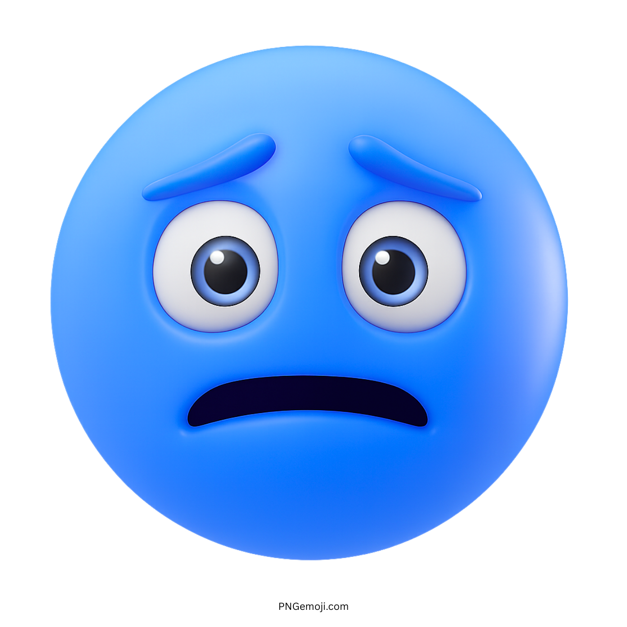 3D blue speechless emoji with wide eyes and anxious facial expression