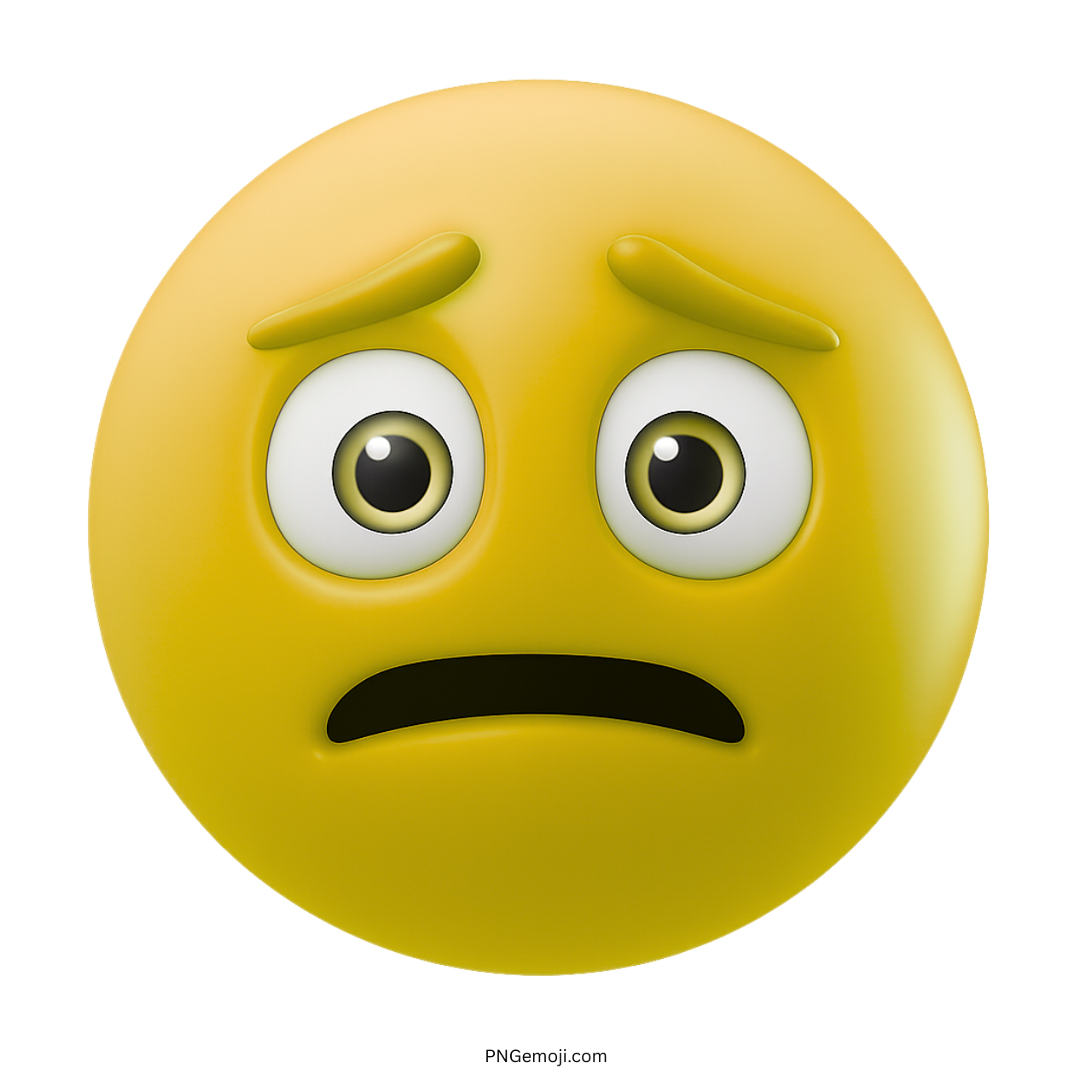 Yellow 3D emoji with speechless anxious face and wide open shocked eyes