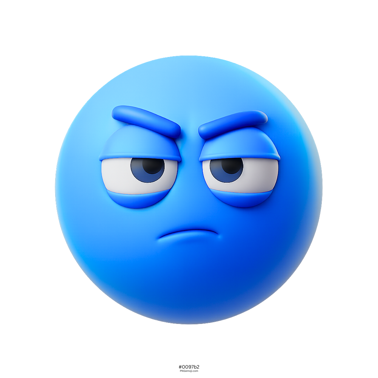 3D blue emoji with suspicious heavy-lidded eyes and skeptical expression