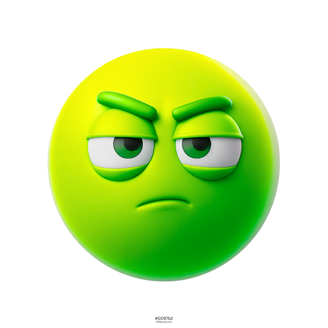 3D green emoji face with suspicious expression and narrowed unimpressed eyes