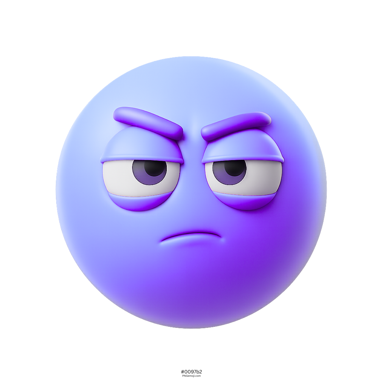 3D violet emoji face with skeptical eyes and unimpressed doubtful expression