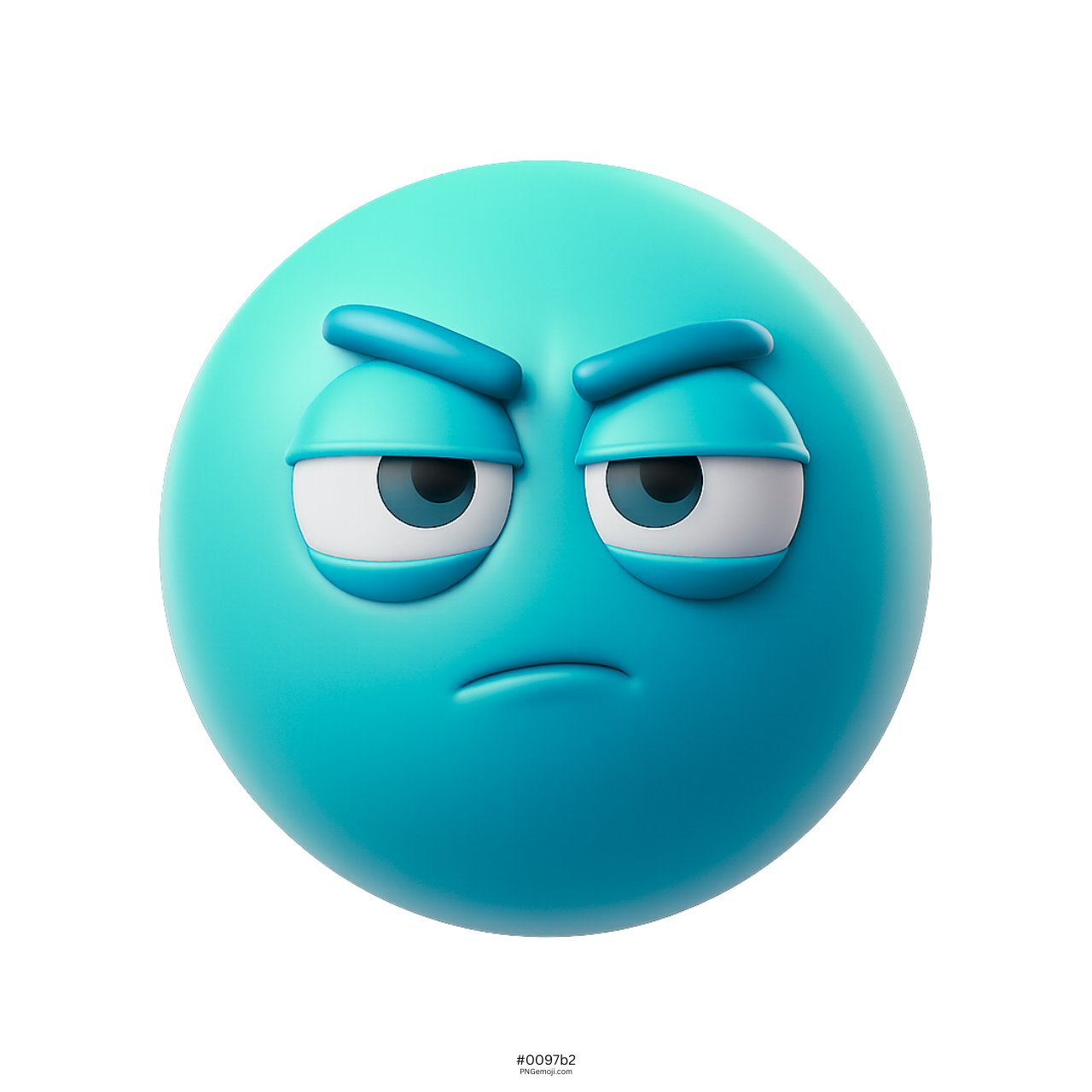 3D suspicious heavy-lidded blue emoji with raised eyebrows and skeptical facial expression