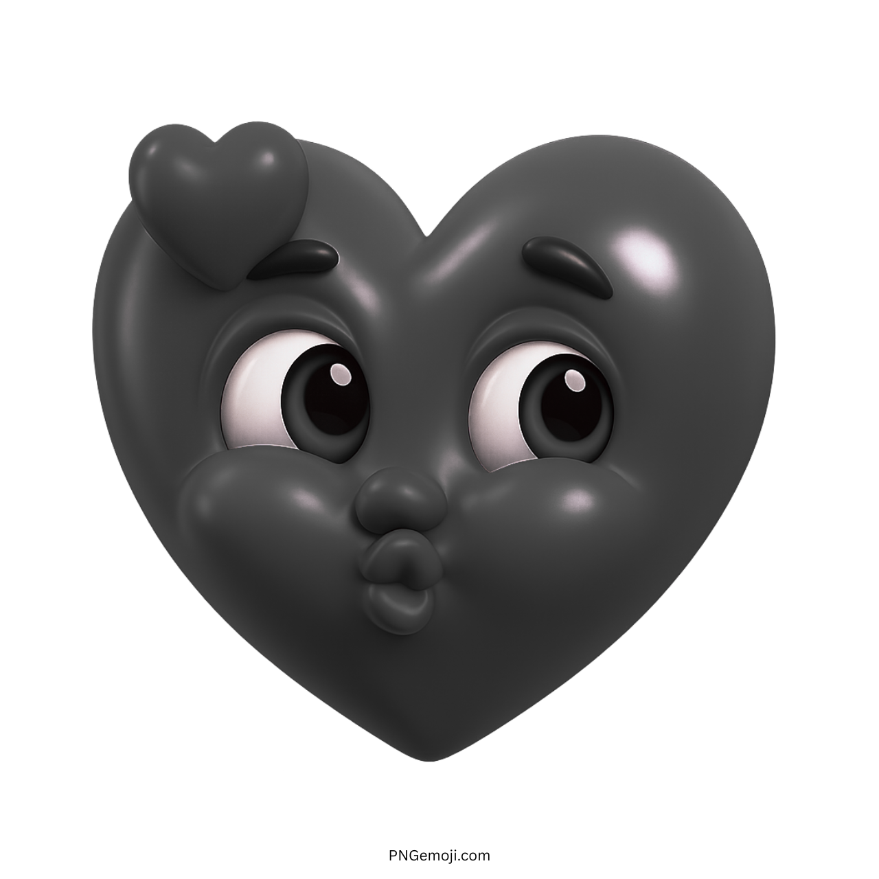 3D black heart emoji with kissing face and expressive cartoon eyes