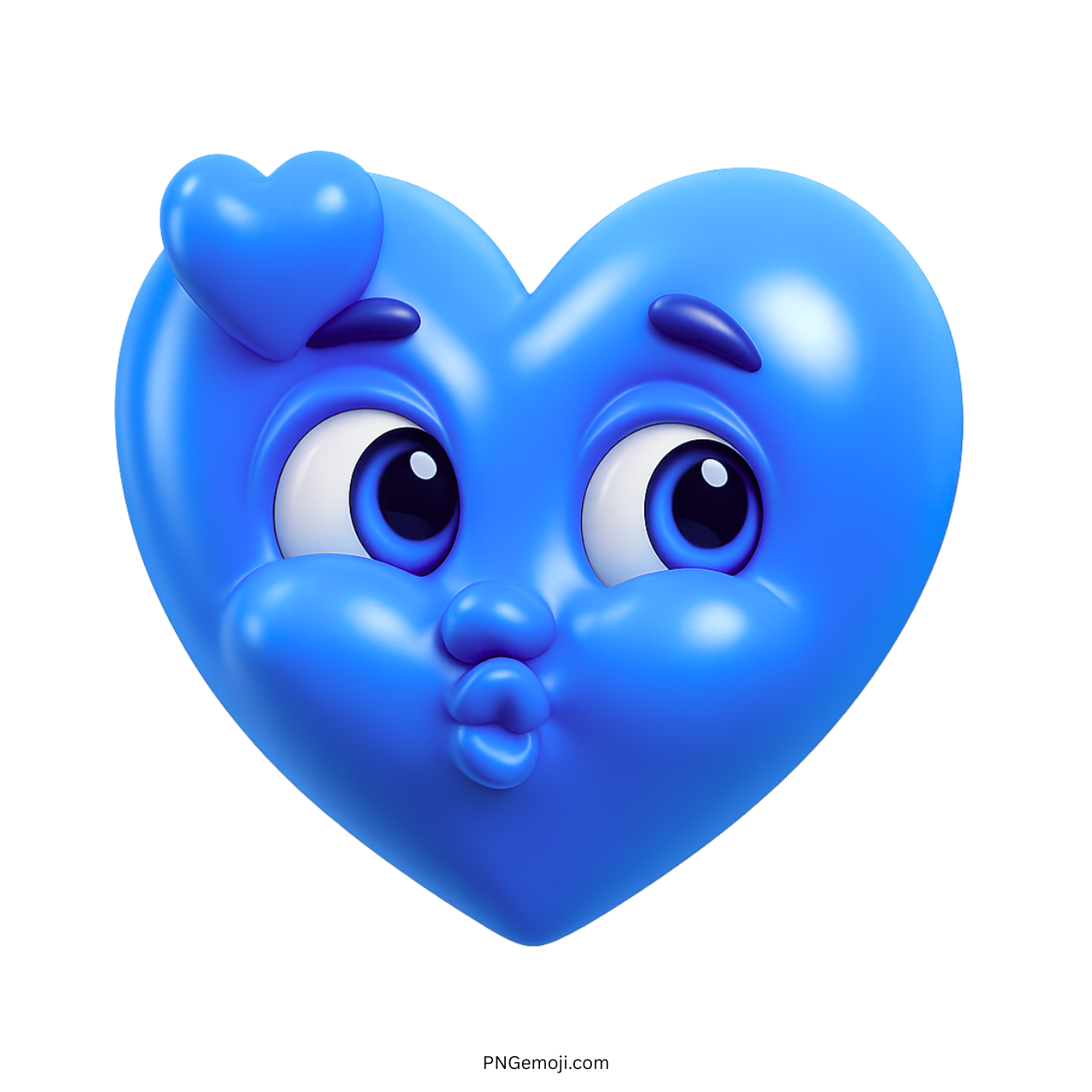 3D sweet blue heart emoji with kissing lips and expressive cartoon eyes