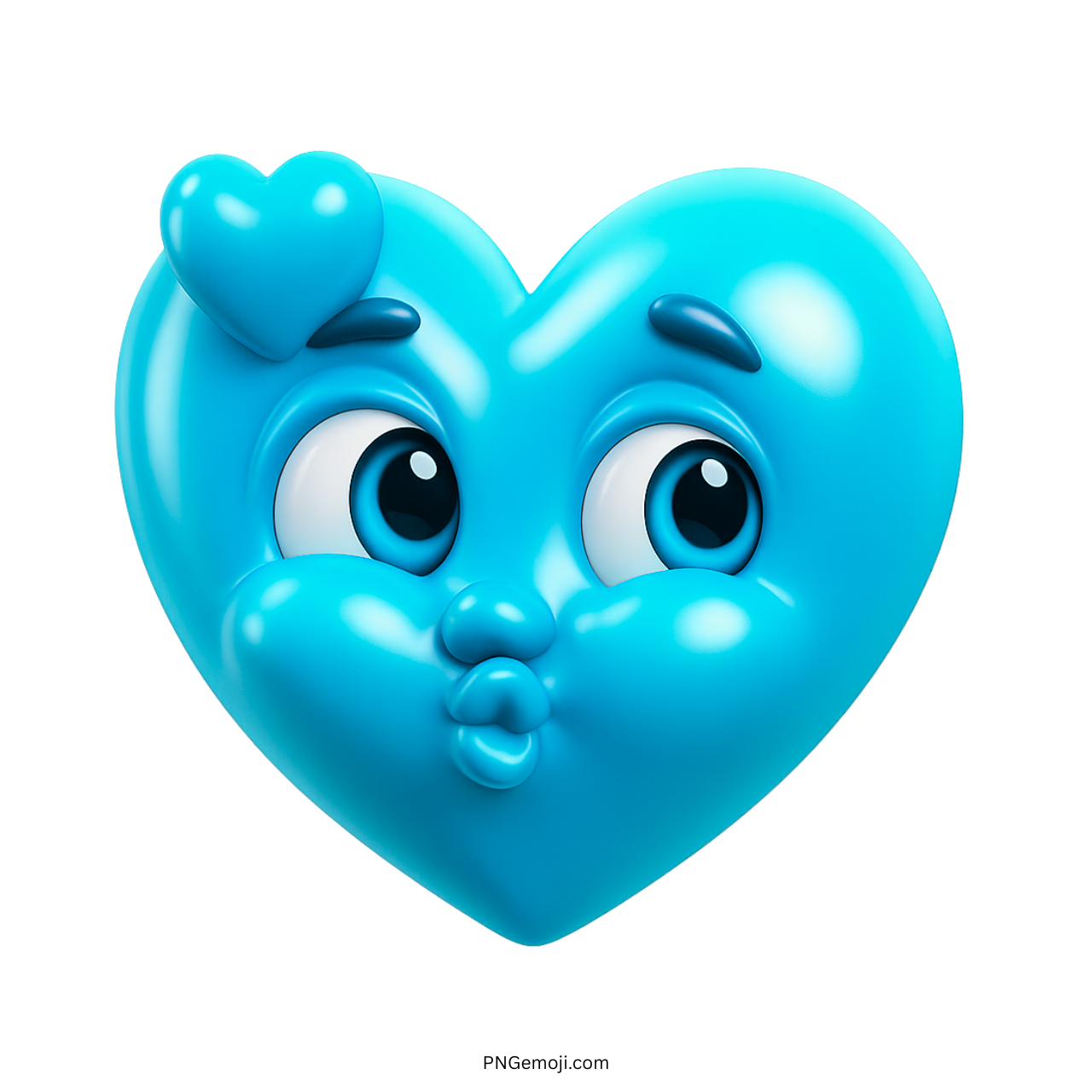3D light blue heart emoji with kiss lips and bright cartoon eyes