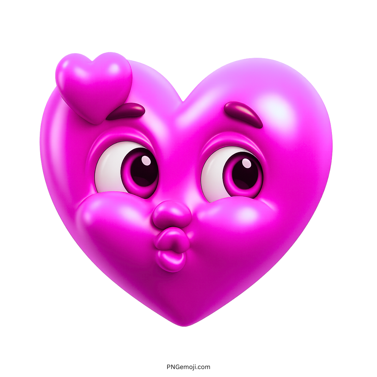 3D pink heart emoji with kiss face and expressive bright pink cartoon eyes