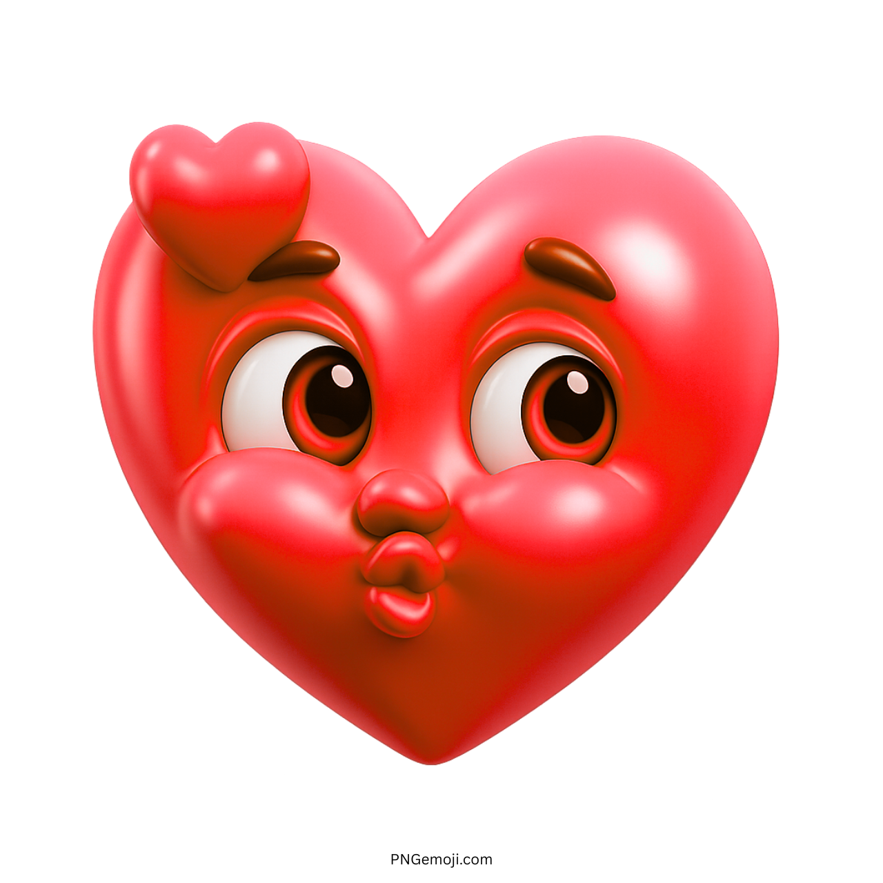 3D red heart emoji with kissy face and bright romantic cartoon eyes