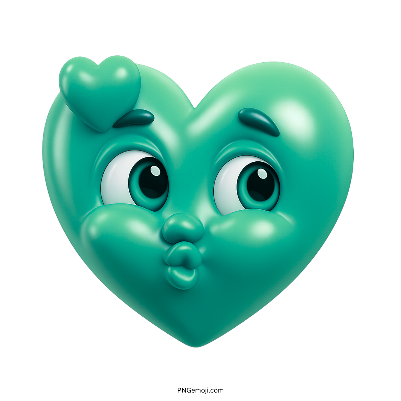 3D teal heart emoji with kiss face and soft expressive cartoon eyes