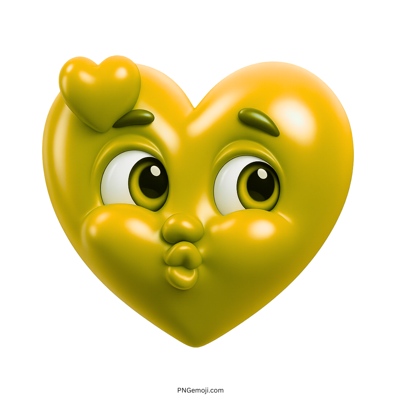 3D yellow heart emoji with kiss face and playful cartoon eyes