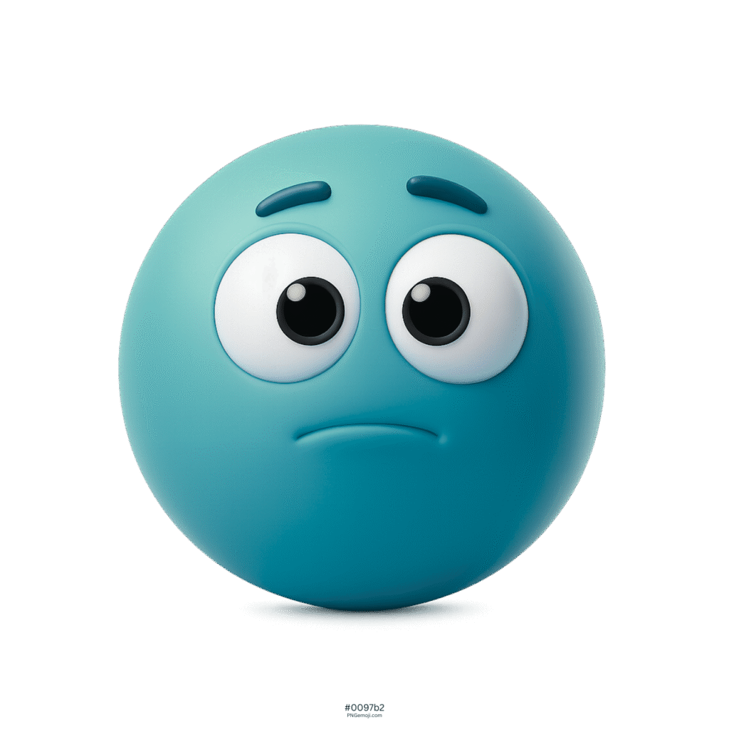 Teal 3D appalled emoji with large eyes and a soft curved mouth