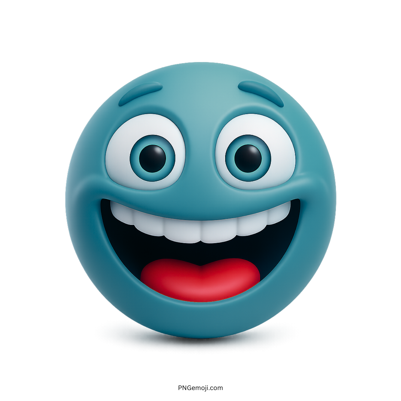 3D teal emoji with cheerful smile, animated eyes, and excited cartoon expression