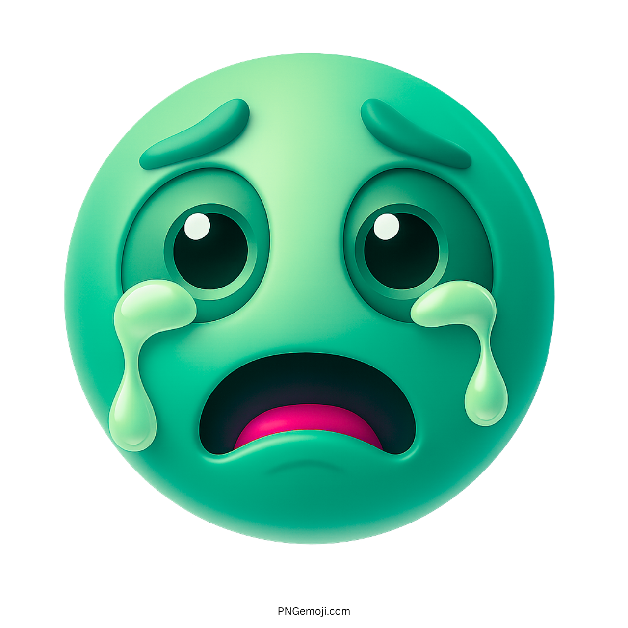 3D teal crying emoji with sad face, emotional tears, and expressive reaction PNG