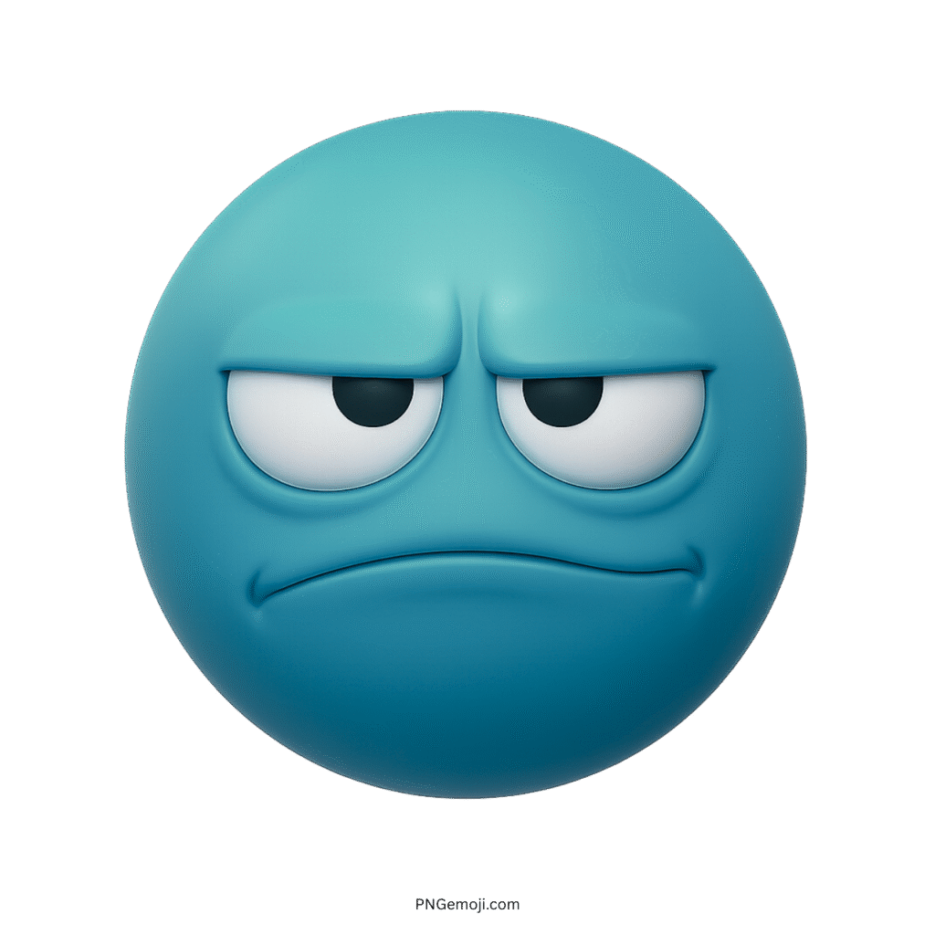 3D teal emoji with bored unimpressed face and tired droopy eyelids expression