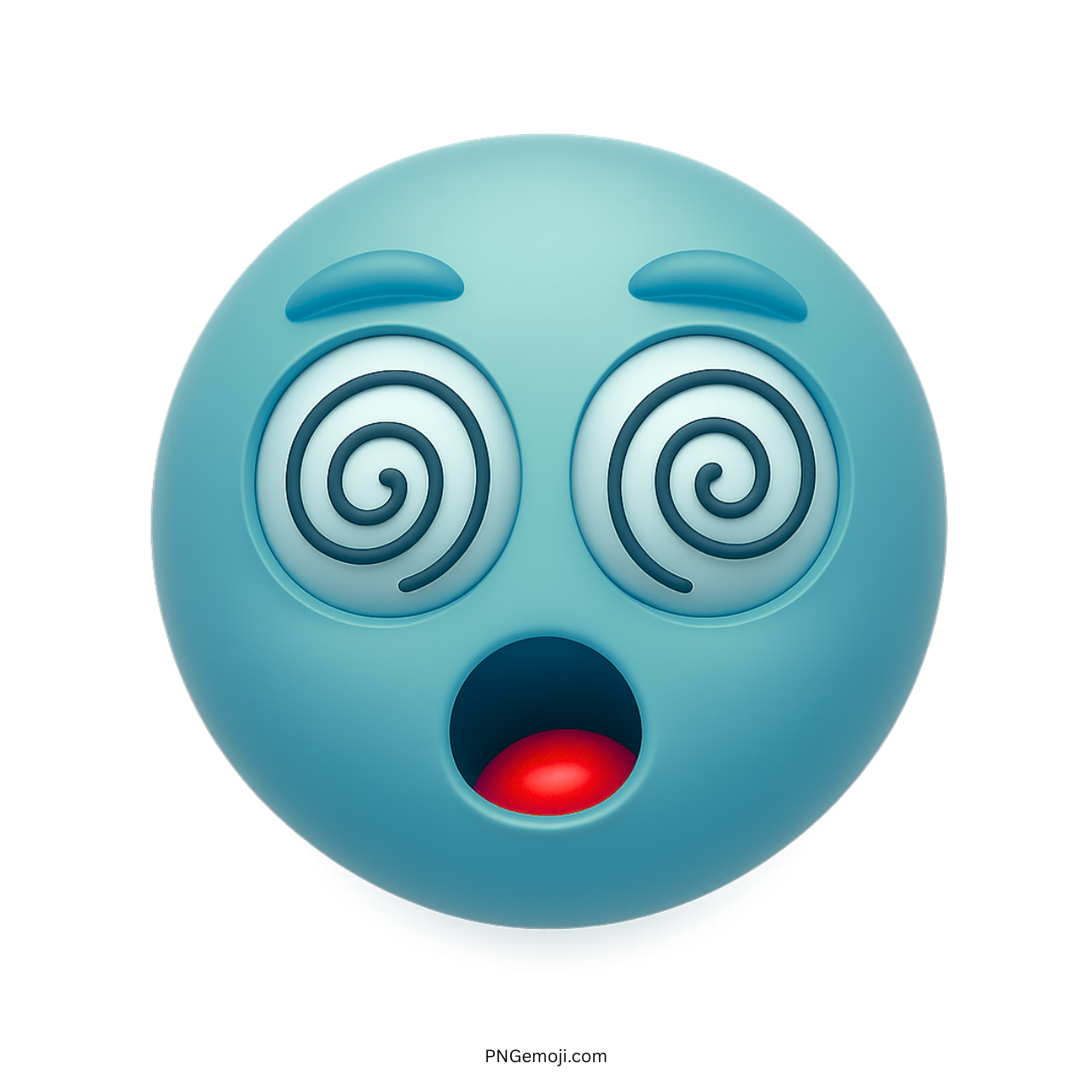 Teal dizzy emoji with spiral eyes and glowing red open mouth expression