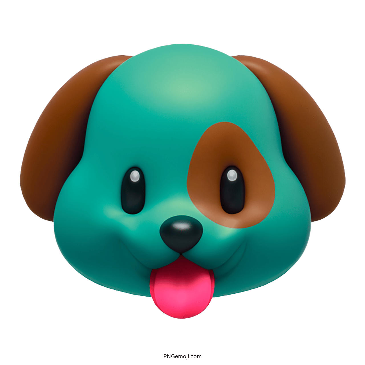 Adorable teal dog face emoji with brown ears and a playful tongue sticking out.