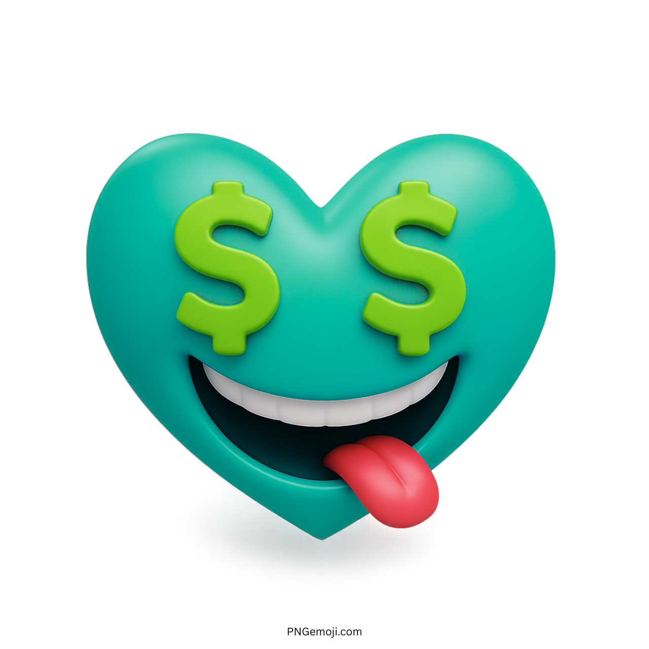 Teal heart emoji with dollar sign eyes and red tongue sticking out in 3D