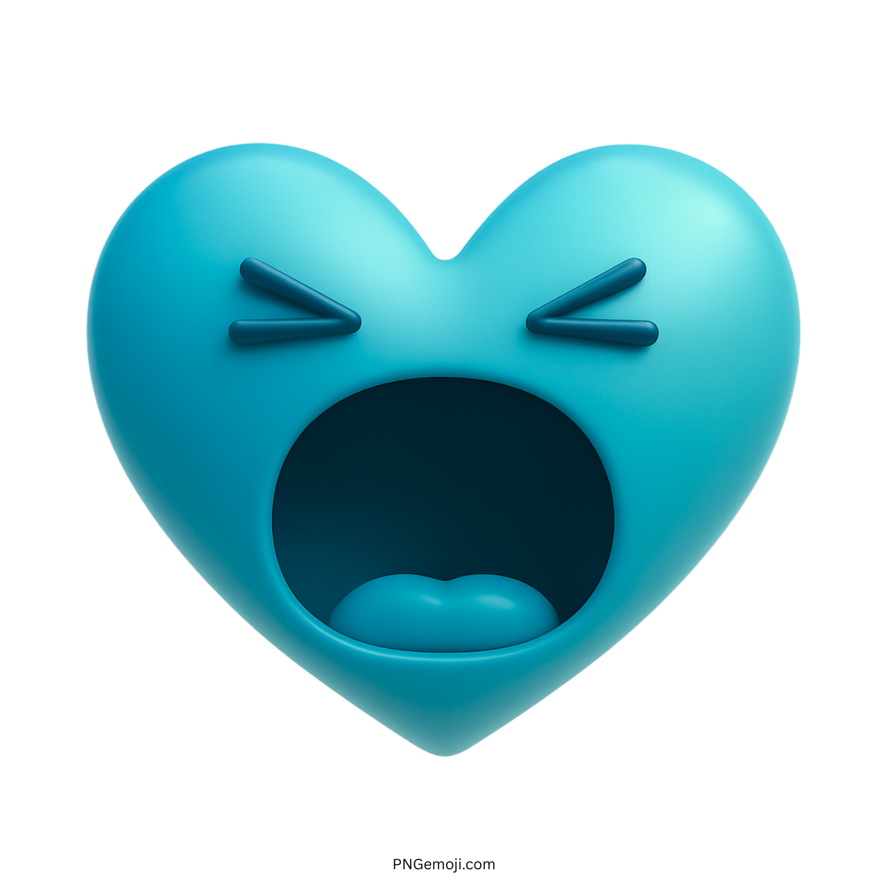 Teal heart emoji yelling loudly with wide mouth and shut eyes in expressive emotion
