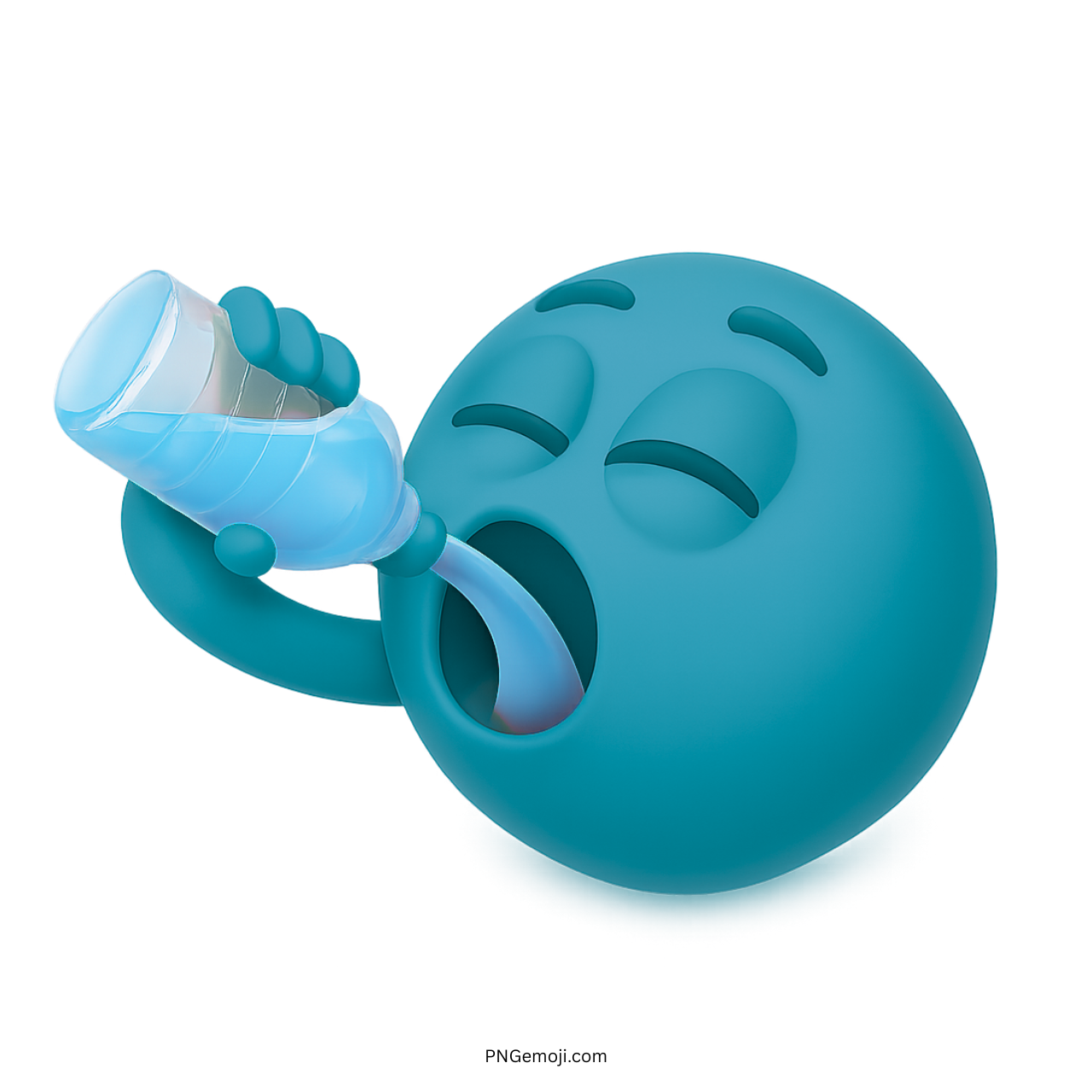 3D teal emoji peacefully drinking water from bottle with relaxed, refreshing expression