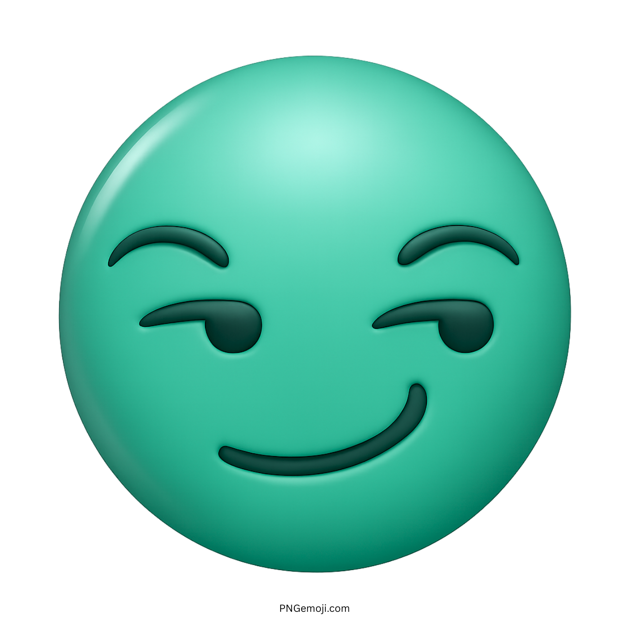 3D teal smirking emoji with playful confident expression and glossy surface transparent background