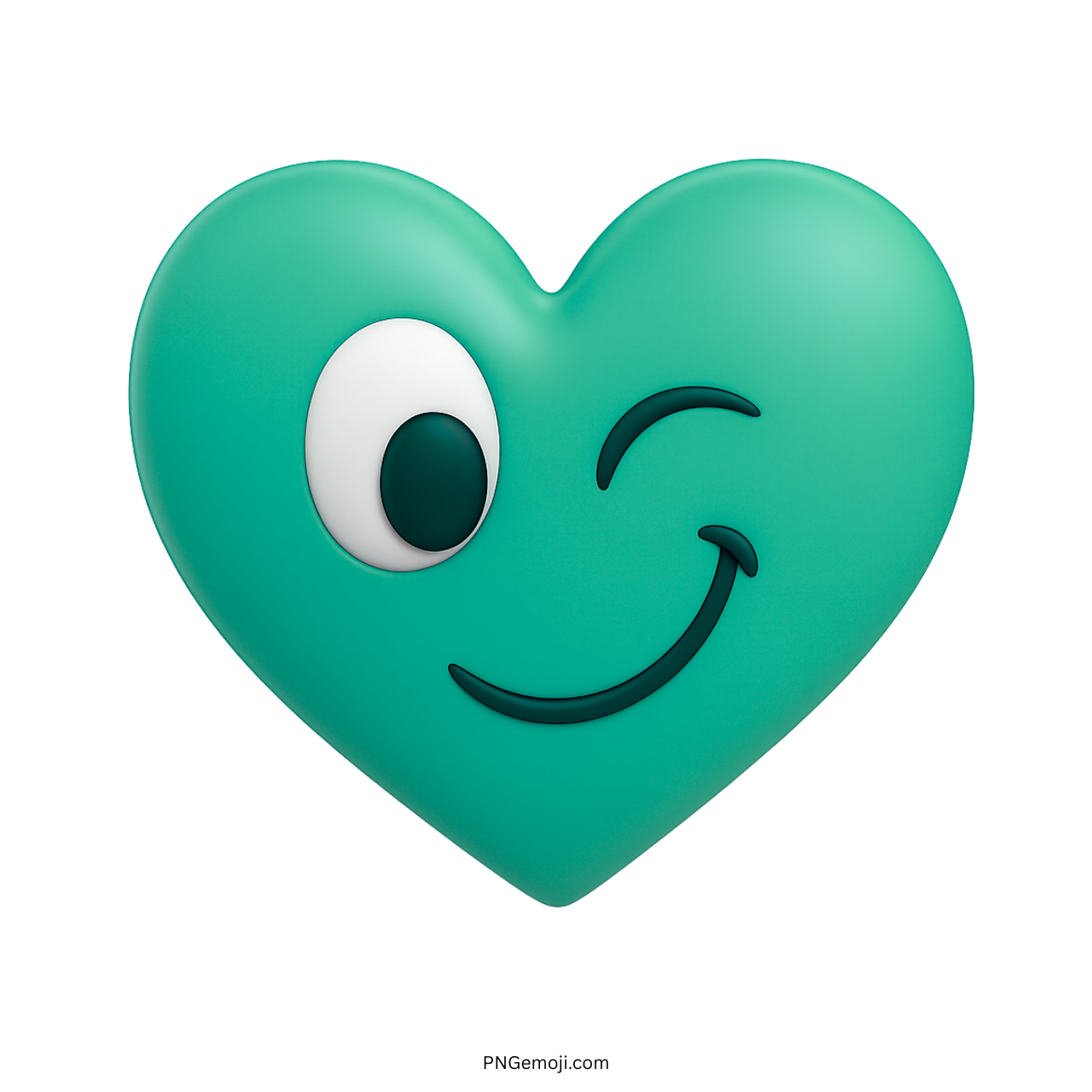 3D teal heart emoji with winking face and playful cartoon smile design