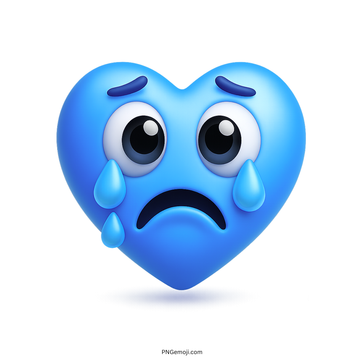 tearful blue heart emoji with sad big eyes and falling tears