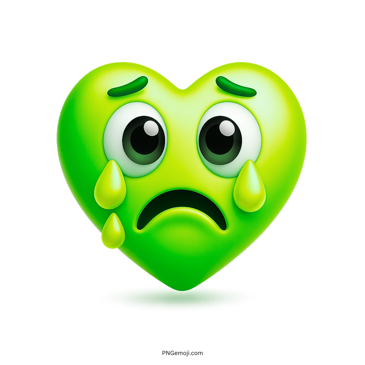 Green heart emoji with big sad eyes, tears, and emotional crying expression