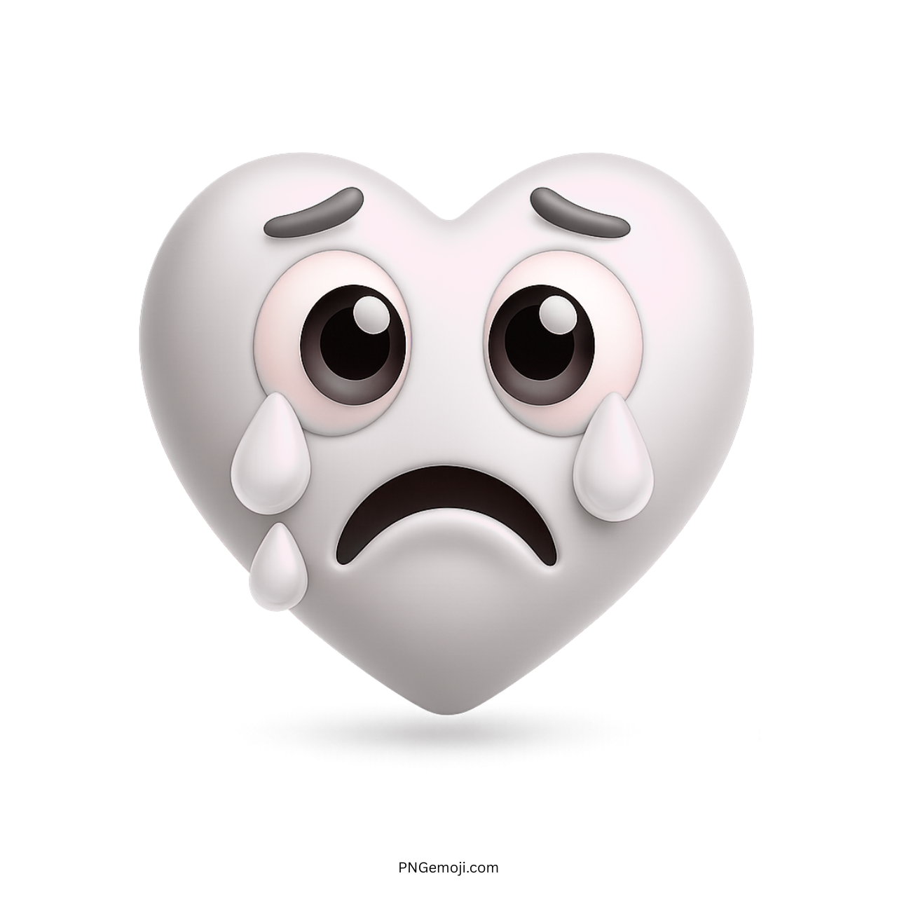 White heart emoji with big sad eyes, tears, and crying sorrowful facial expression