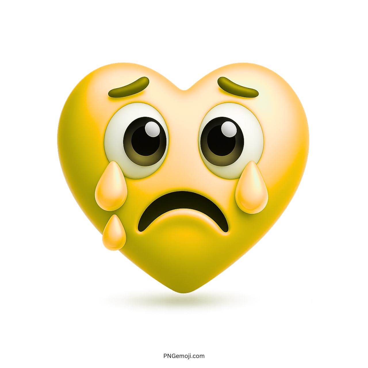 Yellow heart emoji with big sad eyes, tears, and emotional crying expression
