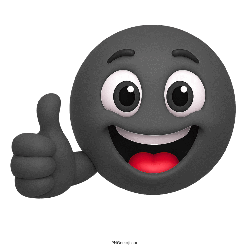 Black smiley emoji giving thumbs up with happy face and cheerful expression