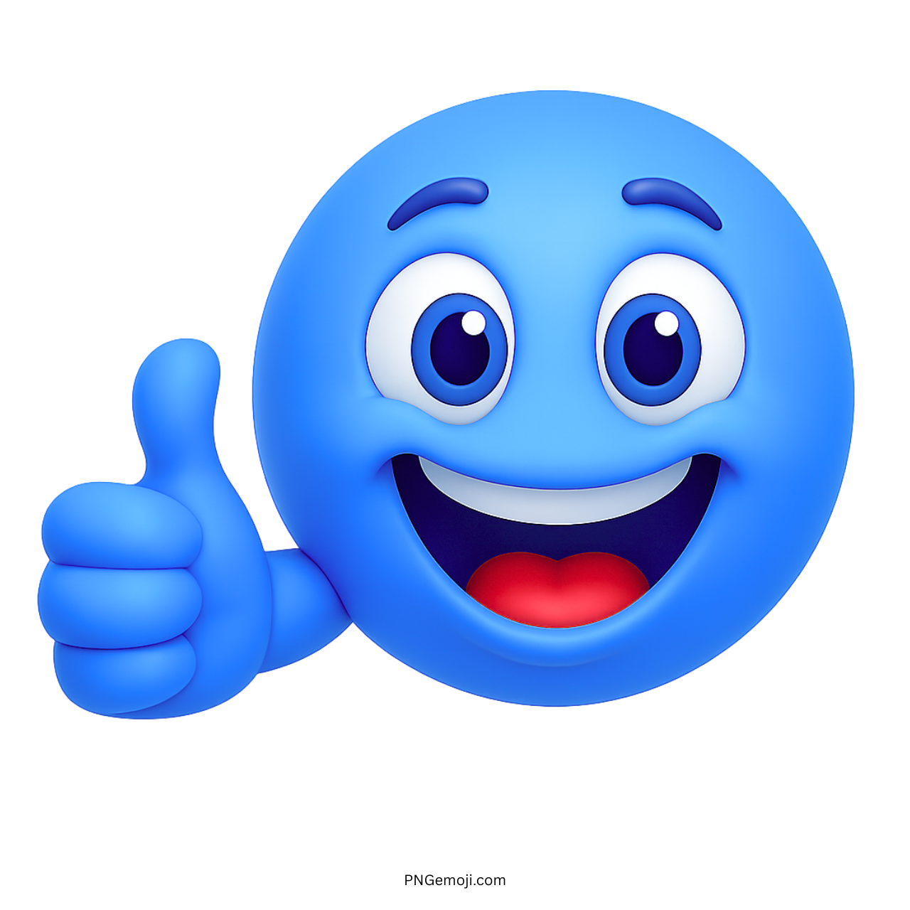 Smiley blue emoji giving thumbs up with a cheerful and positive facial expression