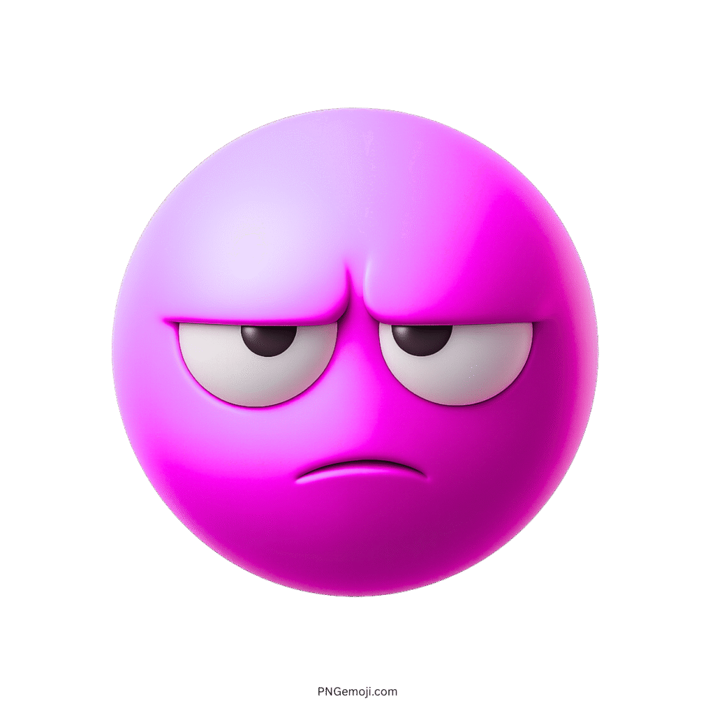 Unimpressed purple emoji face showing boredom and disinterest with drooping eyelids
