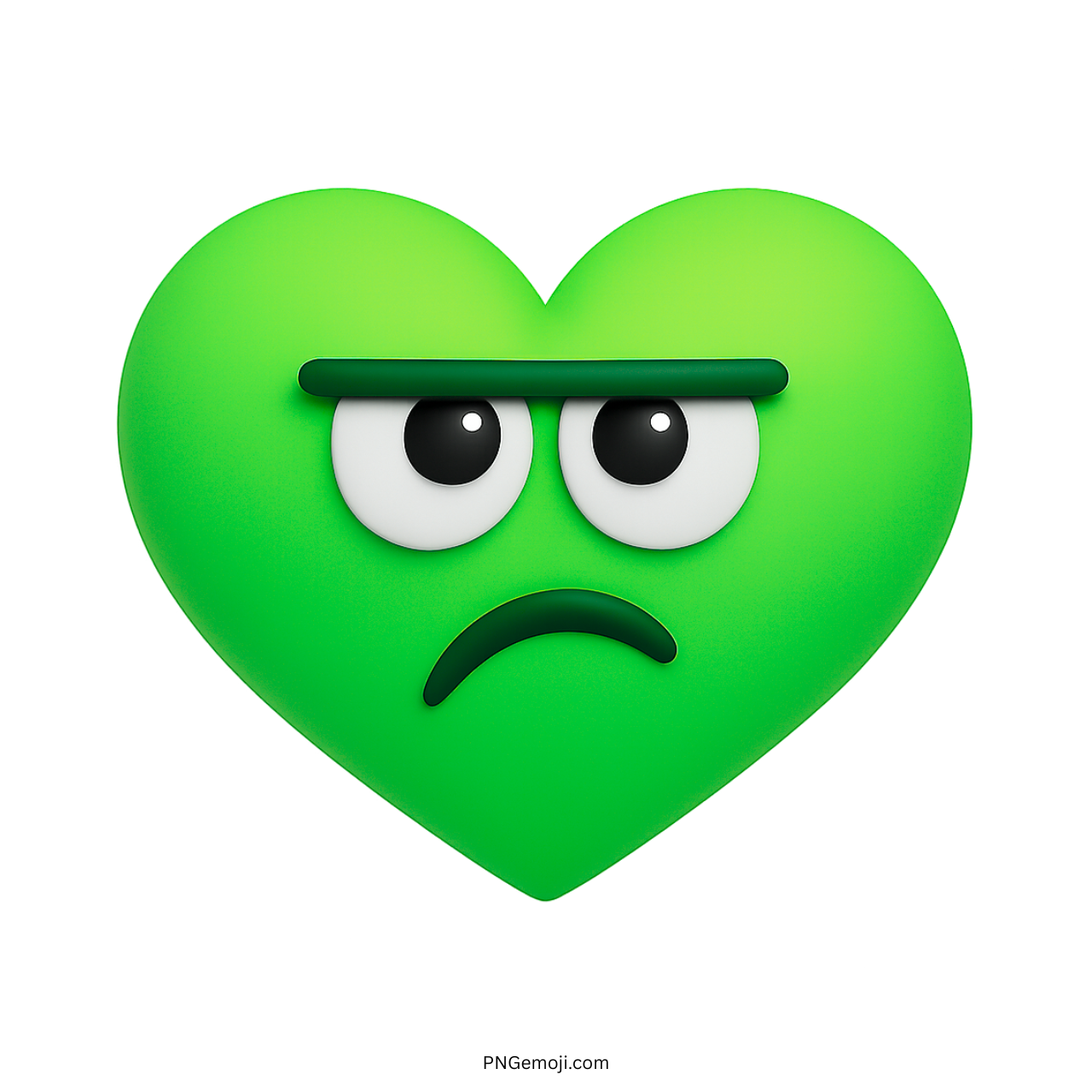 Green heart emoji with annoyed unimpressed expression and furrowed eyebrows