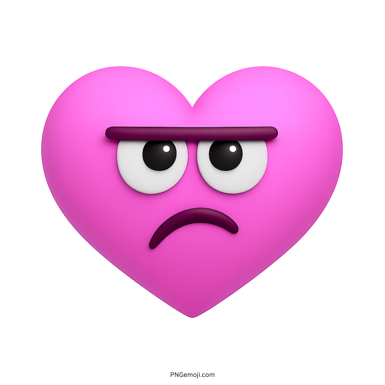 Pink heart emoji with unimpressed sarcastic expression and arched angry eyebrows