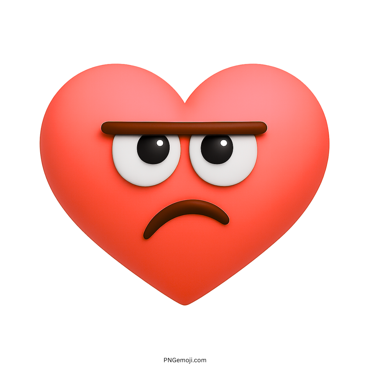 Red heart emoji with annoyed unimpressed facial expression and angry eyebrows